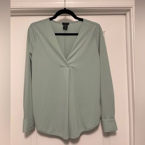 SMALL Ann Taylor Light Green V-neck Long Sleeve Blouse